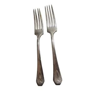 1847 Rogers Bros Silverplate Dessert Forks Set of 2 Vintage Floral Engraved